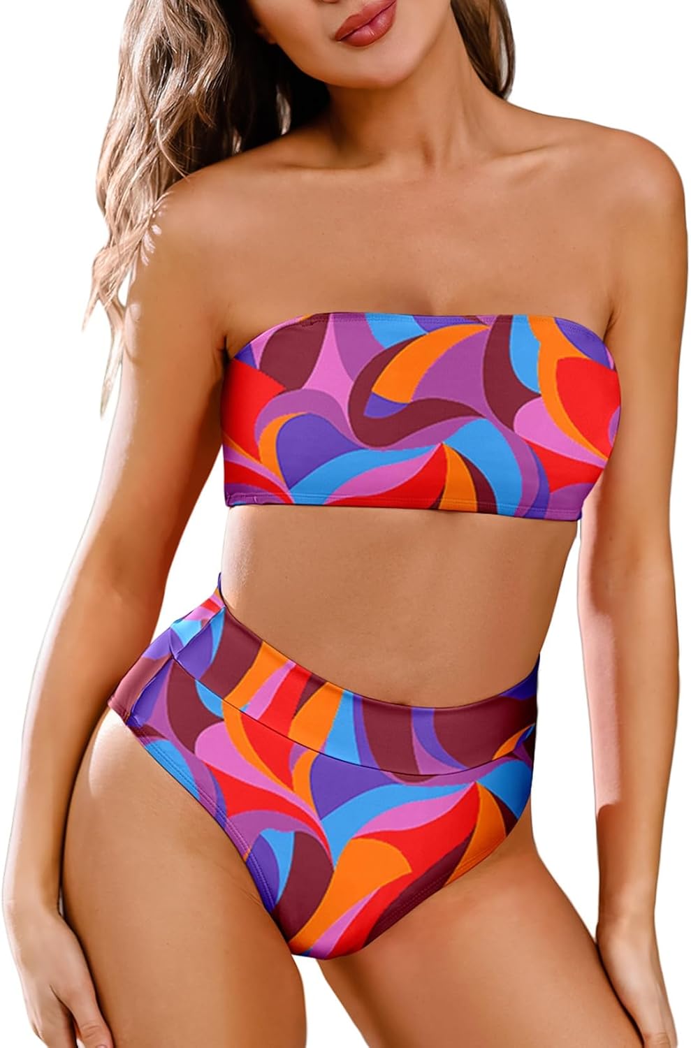 Pink Queen Women's High Waist Bikini Set with Removable Straps
