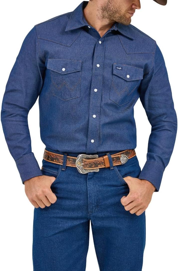 Wrangler Men's Cowboy Cut Western Chambray Long Sleeve Shirt