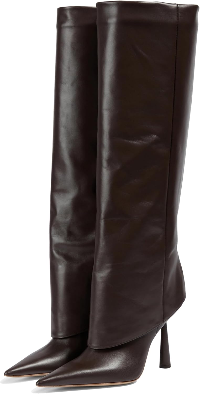 Stylish Fold Over Boots with Pointed Toe and Stiletto Heel