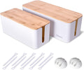 2 Pack Large Cable Management Box Wooden Style Cord Organizer - Tidy