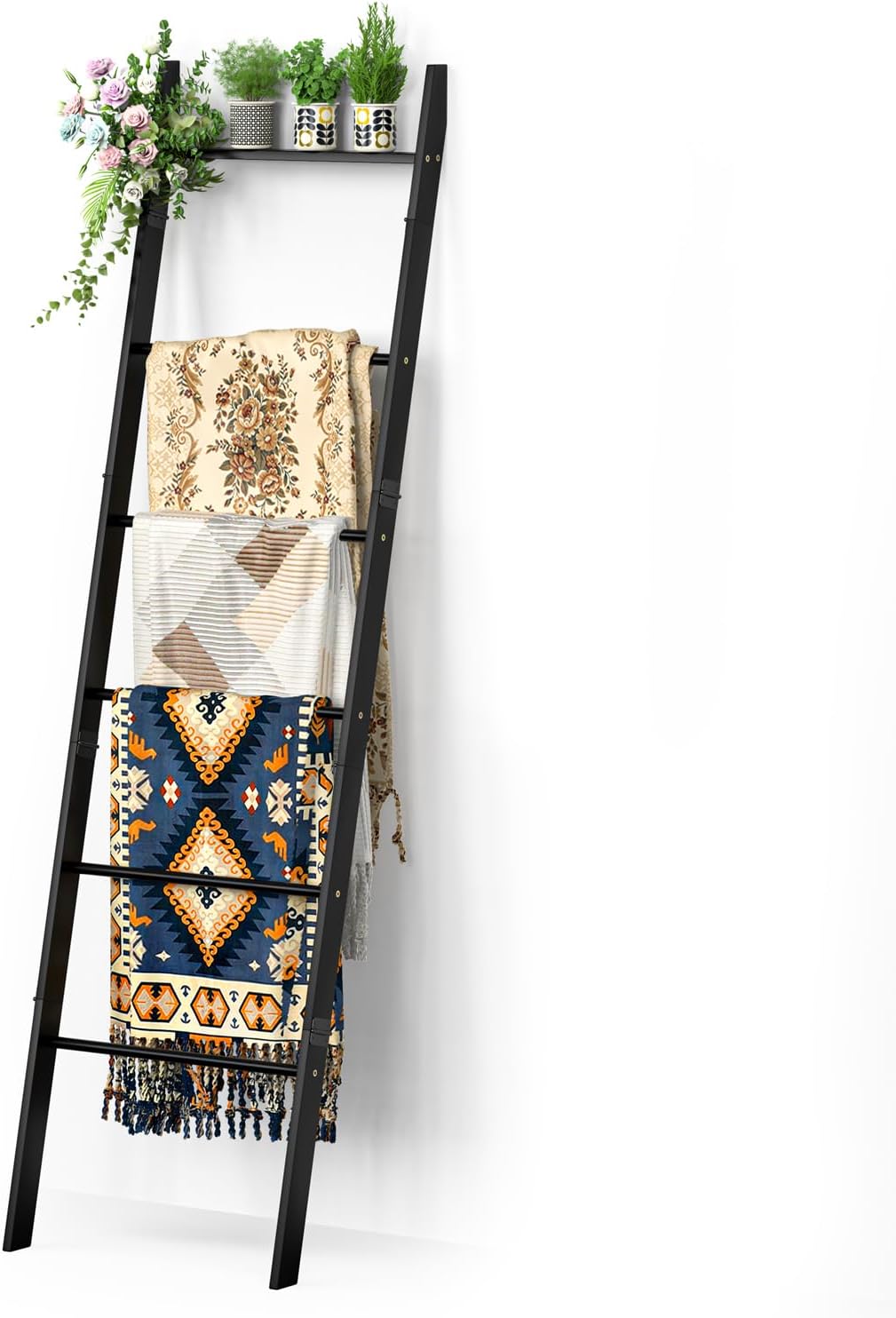 Bamboo 6-Tier Blanket Ladder for Rustic Home Decor Storage