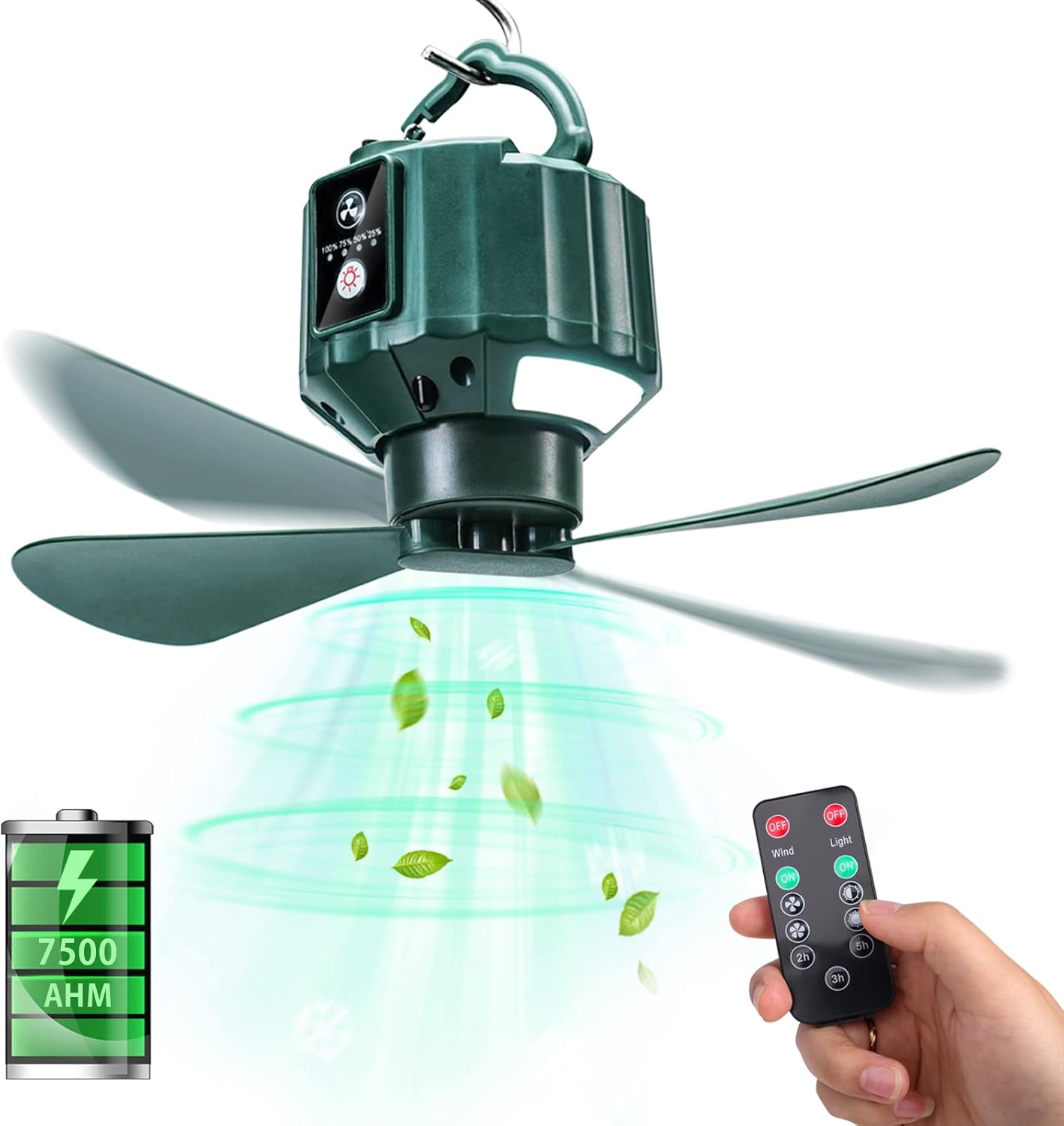 Portable Tent Fan with Remote Control - 7500mAh Power Bank