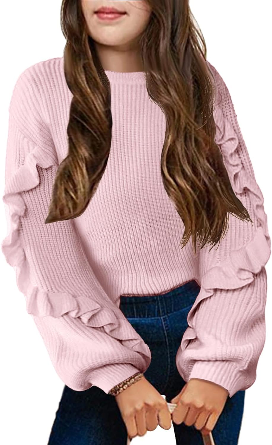 Arshiner Girls Long Lantern Sleeve Sweater for Cozy Style