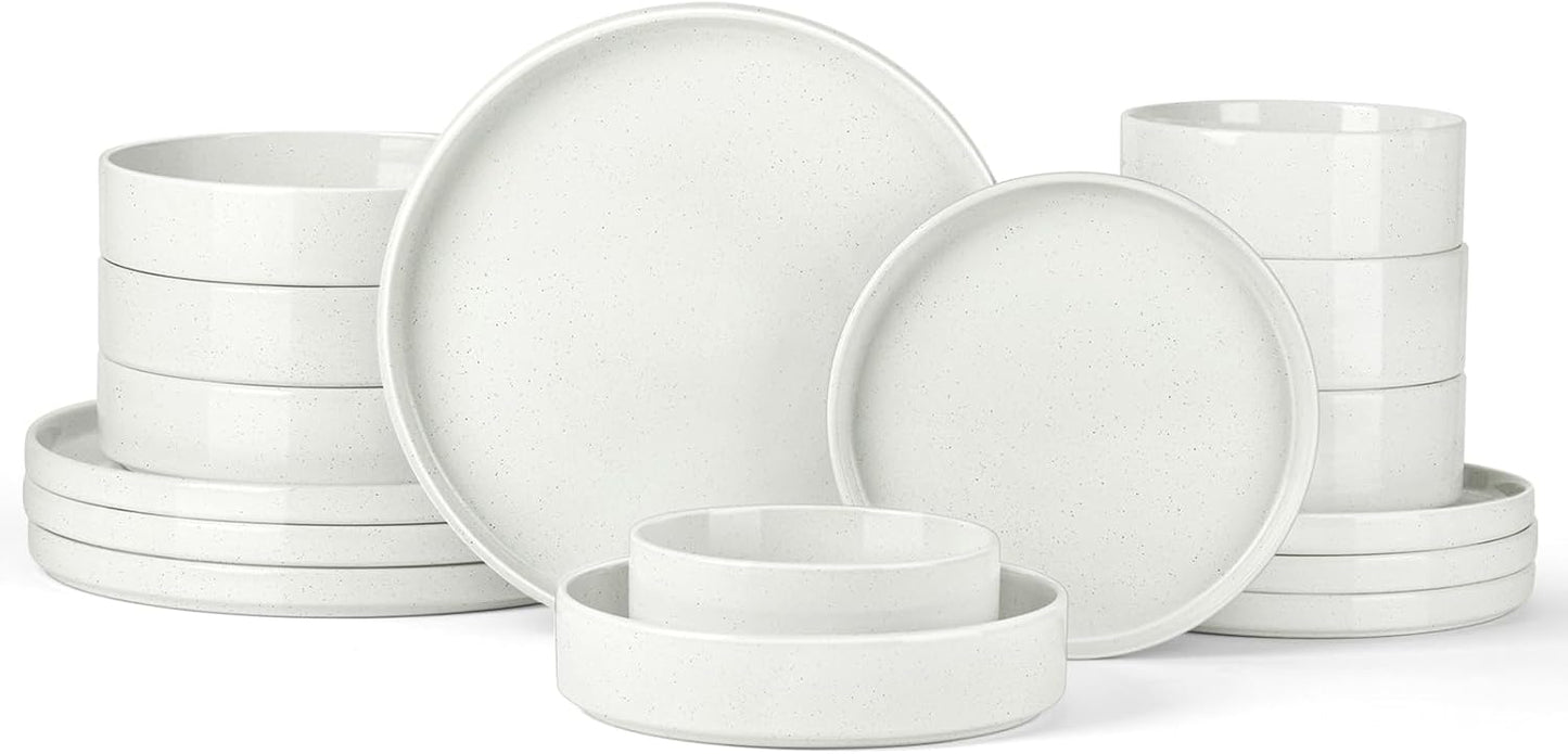 Stoneware Dinnerware Sets for 4 with Pasta Bowl - 16 Piece Set