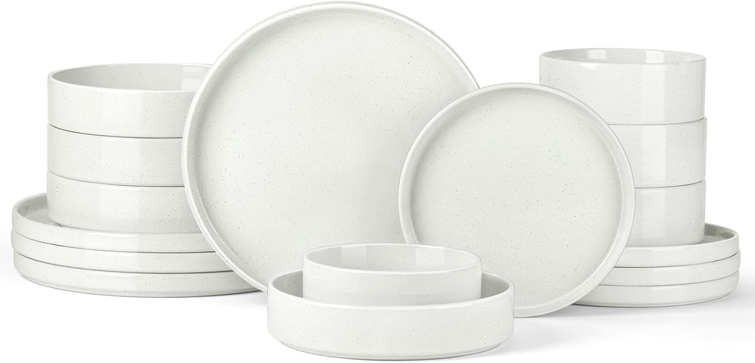Stoneware Dinnerware Sets for 4 with Pasta Bowl - 16 Piece Set