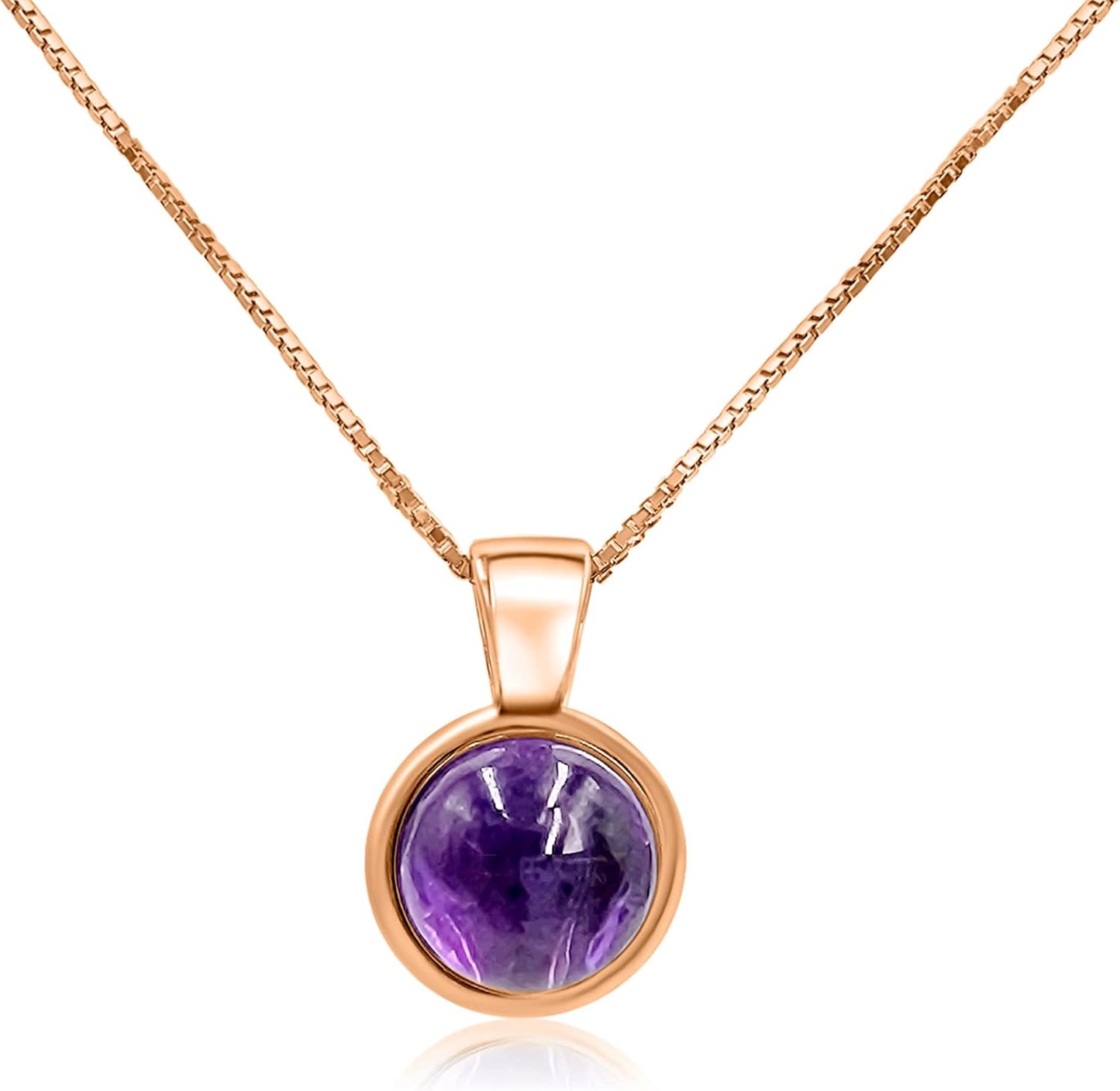 Real Gemstone 8mm Bezel Pendant Chain Necklace for Her Gift