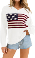 Dressmine Womens American Flag Sweater Knit Pullover - Soft Loose Fit