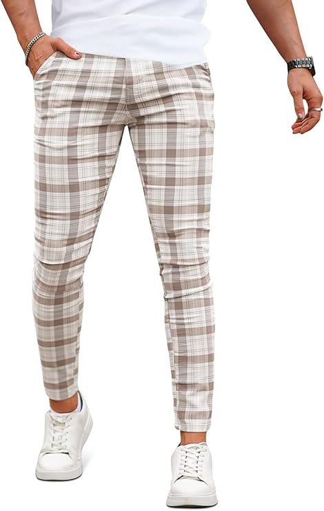 Mens Chinos Casual Pants Slim Fit Stretch Plaid Dress Pants Review