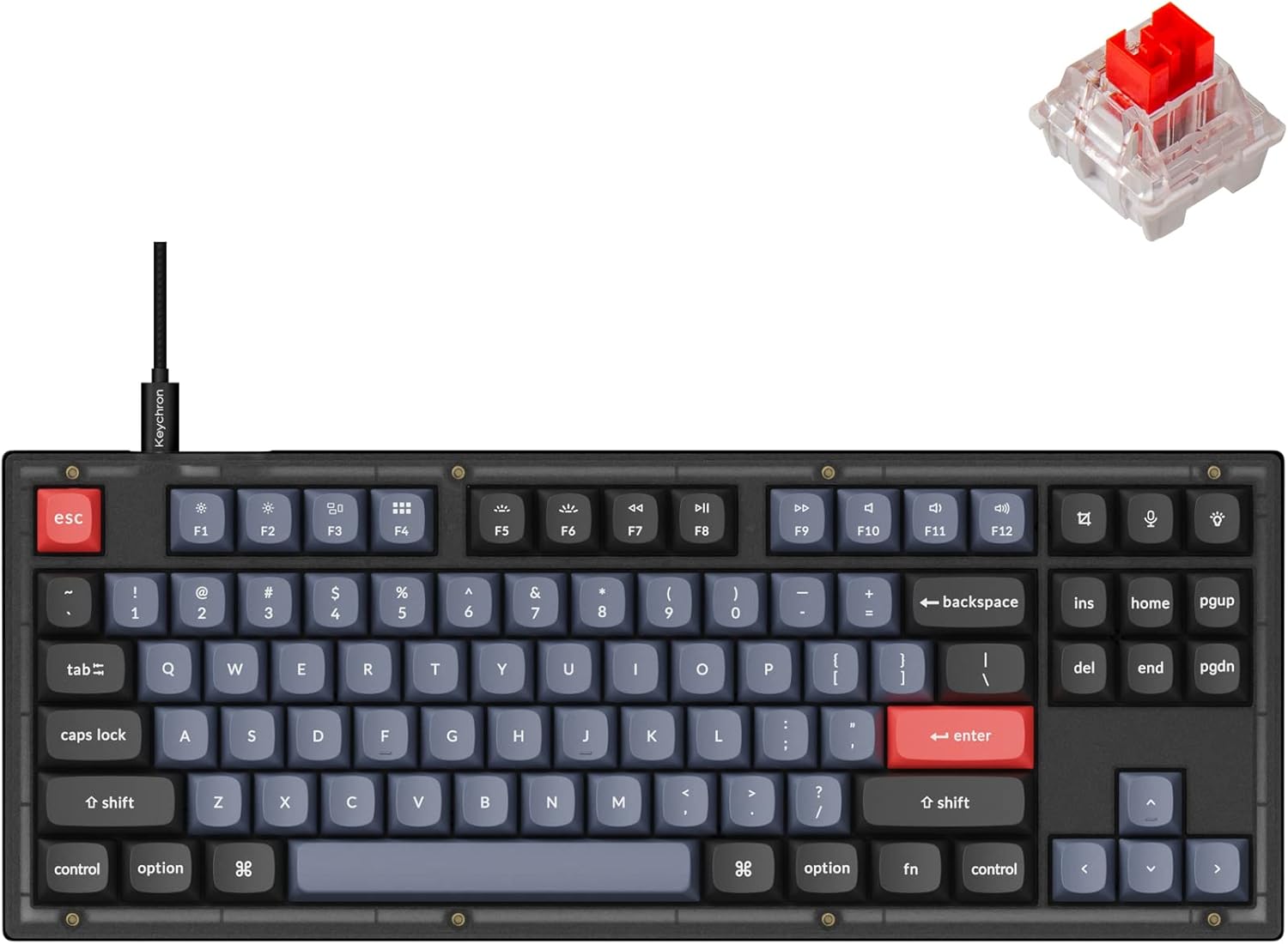 Keychron V3 Custom Mechanical Keyboard, Hot-swappable Red Switch, TKL Tenkeyless