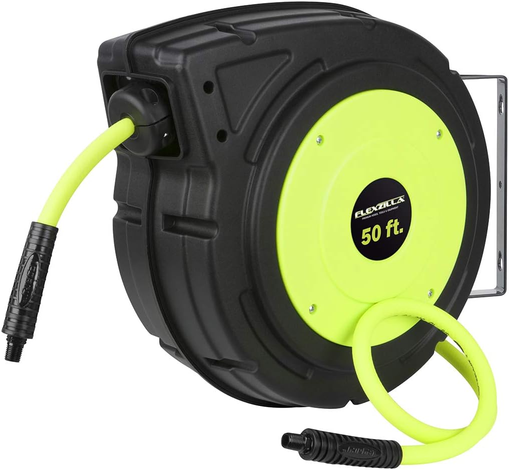 Flexzilla Retractable Enclosed Plastic Air Hose Reel for Easy Use