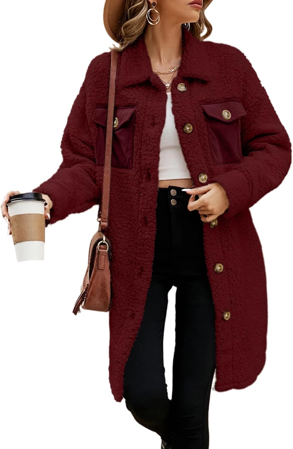 EVALESS Fuzzy Fleece Jackets for Women - Cozy Teddy Coat