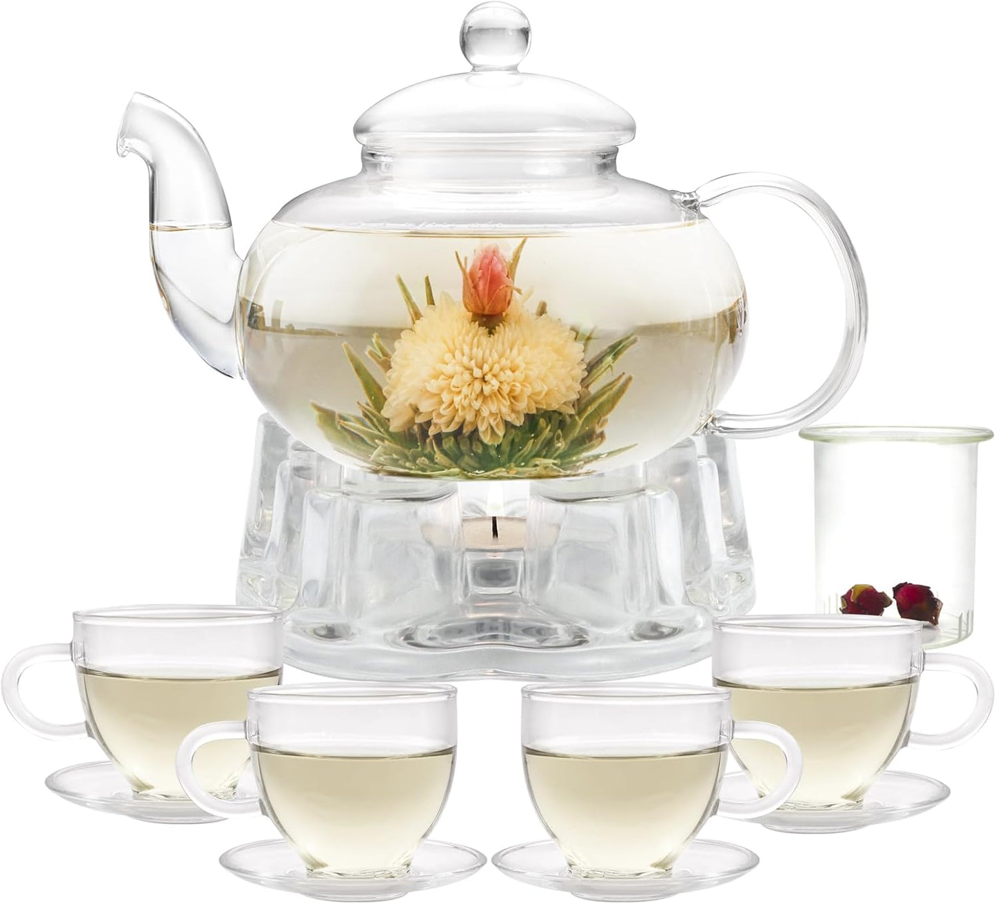 Glass Teapot Set with Infuser & Warmer - Perfect for Tea Lovers