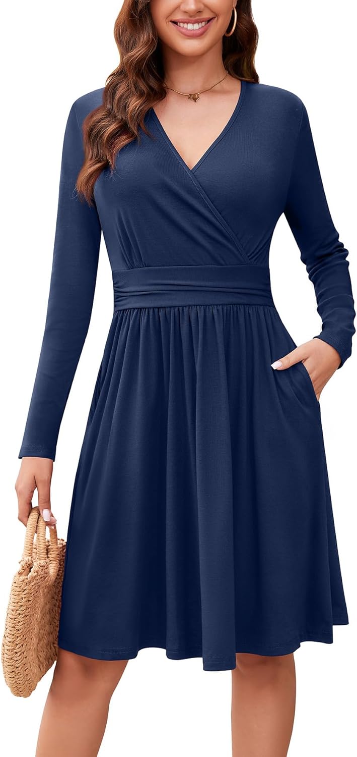 WEACZZY Women's Long Sleeve Casual Fall Dresses with Pockets