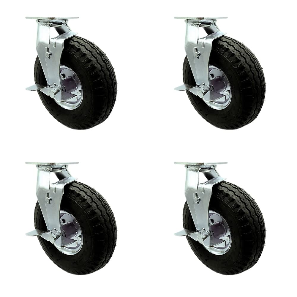 10 Inch Swivel Pneumatic Casters Set of 4 - Heavy Duty Wheels