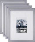 Egofine 11x14 Picture Frames 4 Pack - Solid Wood Light Gray Frames