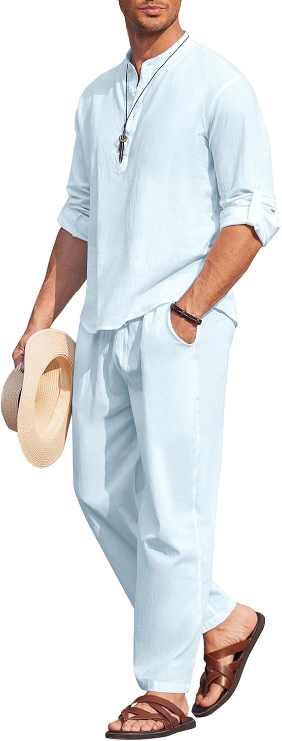 COOFANDY Men's Cotton Linen Set for Casual Summer Outfits