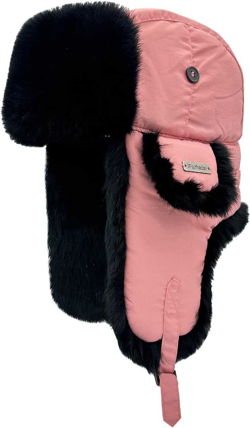 Winter Trapper Hat for Men Women 100% Real Rabbit Fur Ushanka