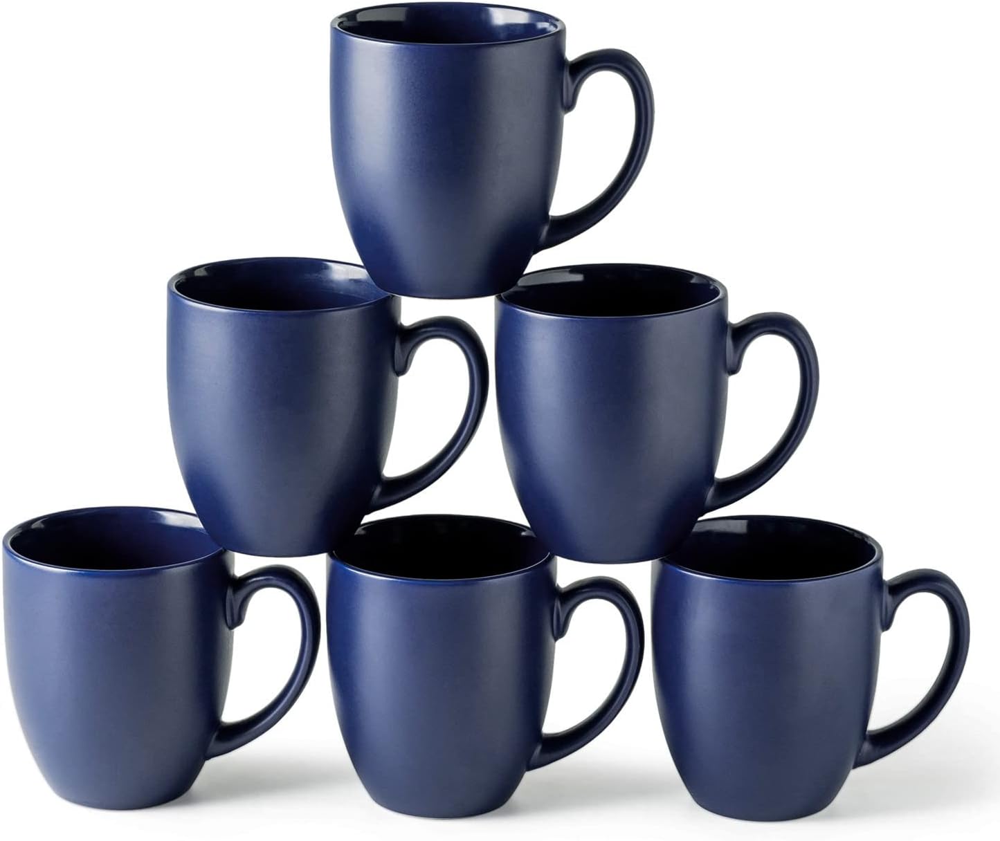 Set of 6 Large Ceramic Coffee Mugs - Stylish Matte Blue