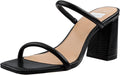 Women's Square Toe Two Strap High Heeled Sandal - Comfortable 3in Heel