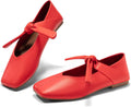 Womens Mary Jane Bow Ballet Flats - Soft Faux Leather Comfort