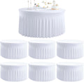 6 Pack White Round Spandex Tablecloths for 60in Tables - Wrinkle Free