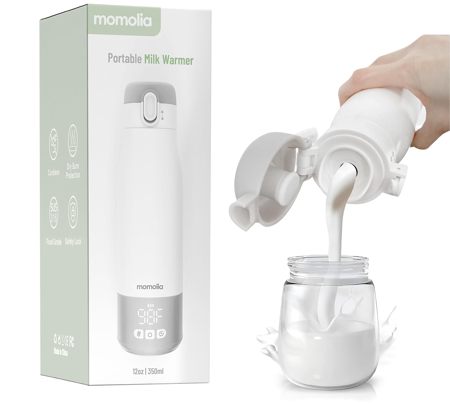Wireless Milk Warmer On-The-Go, Large 12 oz. Capacity, LED Temp Control - MOMOLIA