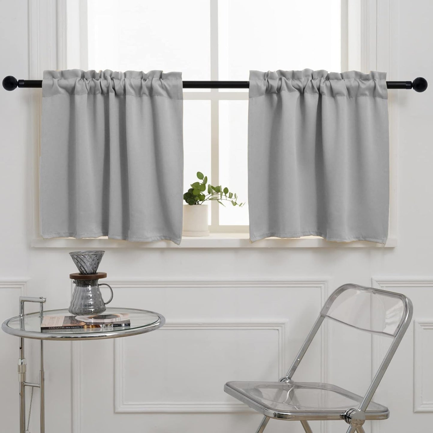 Pickluc Light Grey Cafe Curtains: Short Blackout, 24x30, 2 Panels