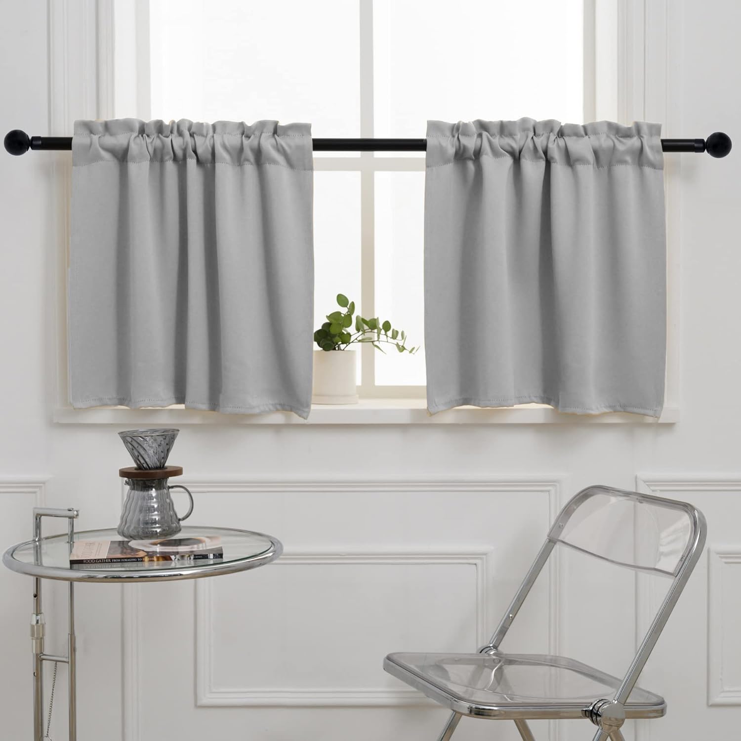 Pickluc Light Grey Cafe Curtains: Short Blackout, 24x30, 2 Panels