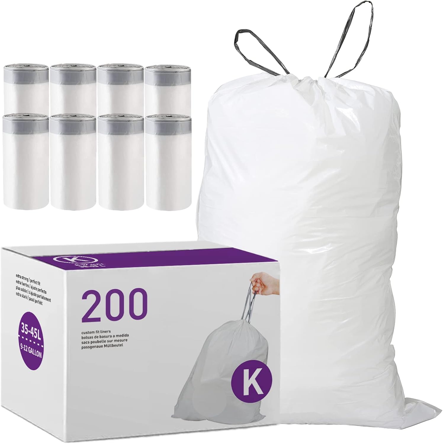 Code K Heavy Duty Drawstring Plastic Trash Bags for 9-12 Gallon