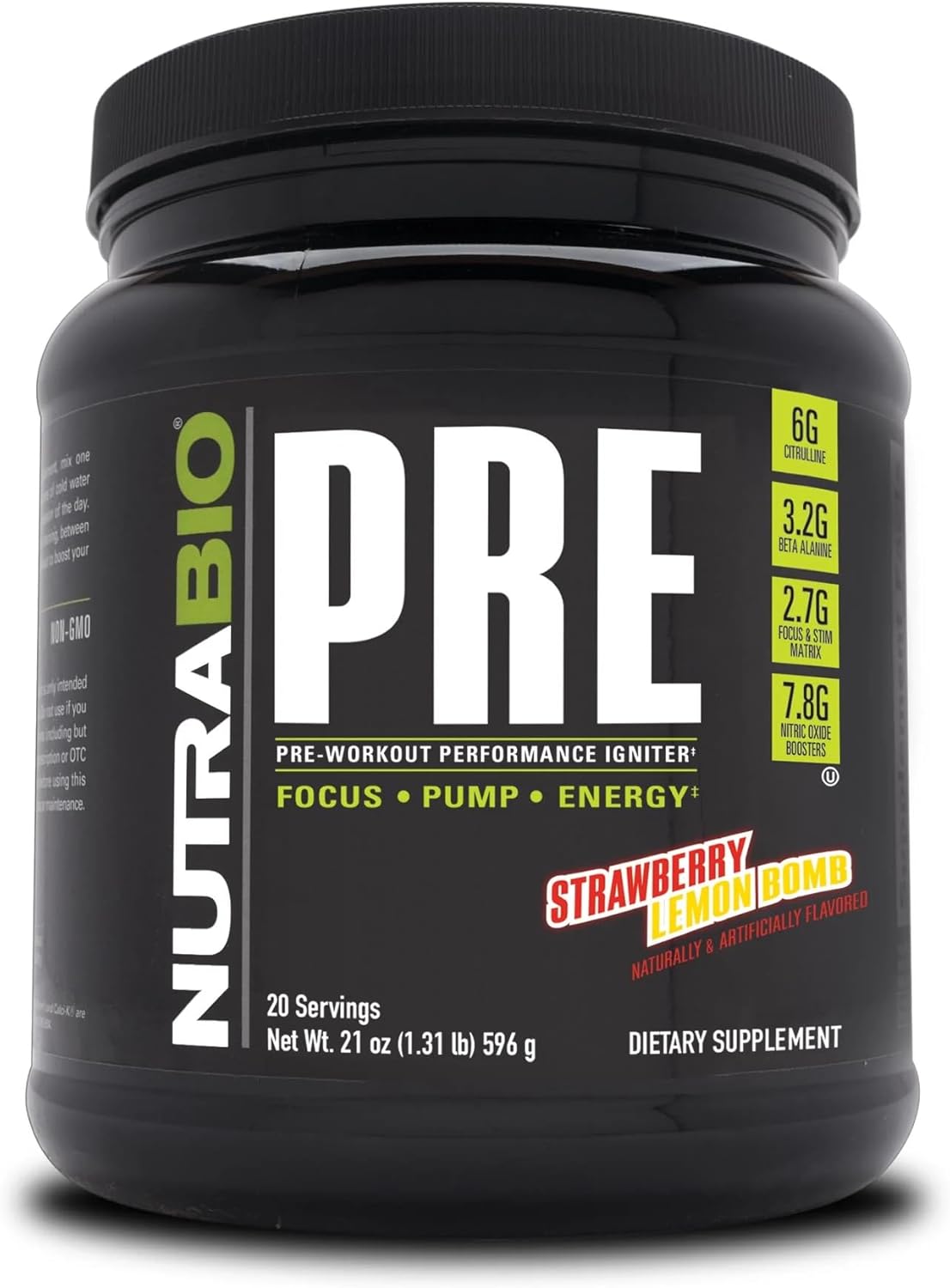 NutraBio PRE Workout Powder for Sustained Energy and Focus