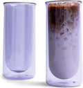 FLUR Iced Coffee Glasses Set of 2 - Double-Walled 15.5oz Purple