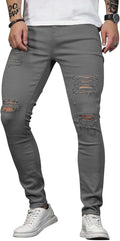 Men's Blue Slim Fit Ripped Stretch Jeans with Side Stripe