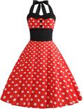 Classic Polka Dot Halter Swing Dress for Women from the 1950s