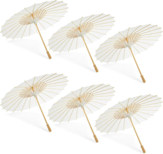 Juvale 6 Pack White 16 Inch Paper Parasol Umbrellas - Versatile DIY Party Props