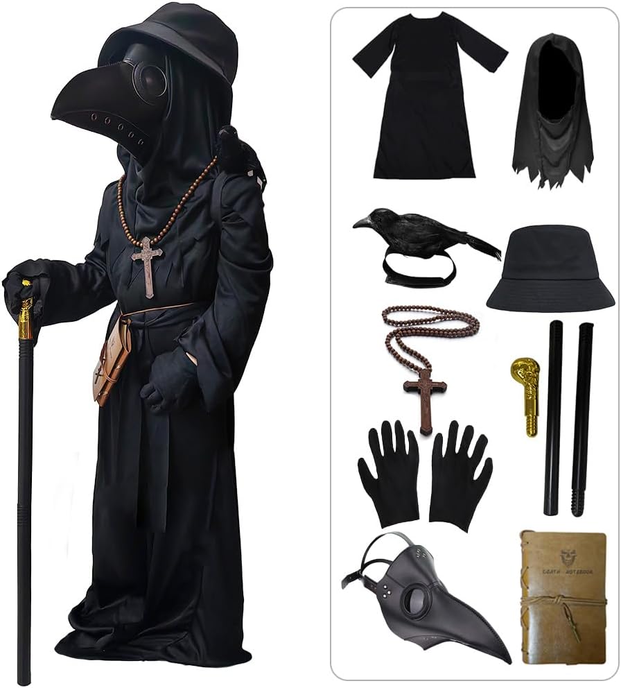 SENLI Plague Doctor Costume for Kids - 9 in 1 Halloween Set
