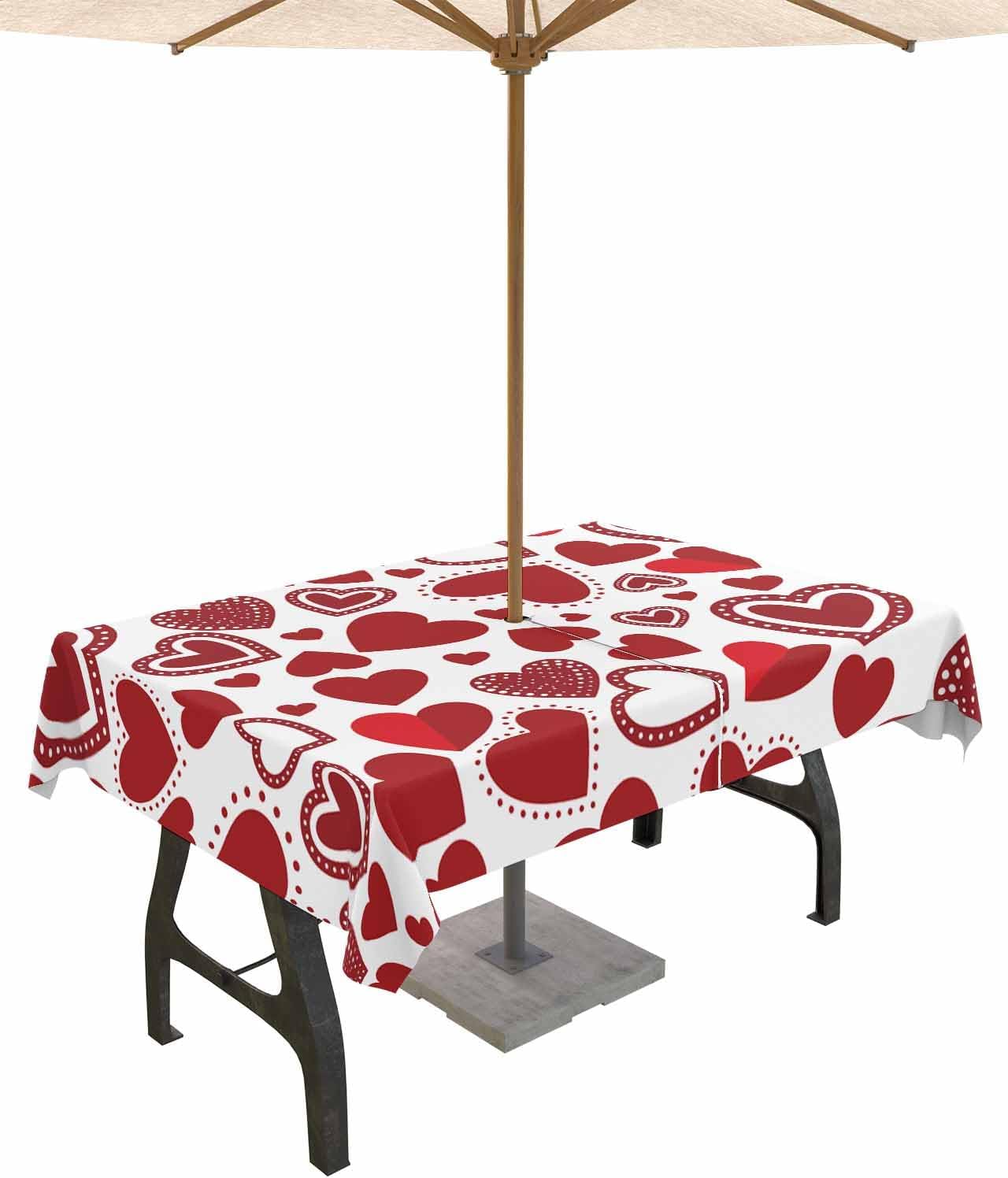 Red Love Heart Outdoor Tablecloth 60x120 - Waterproof & Zippered