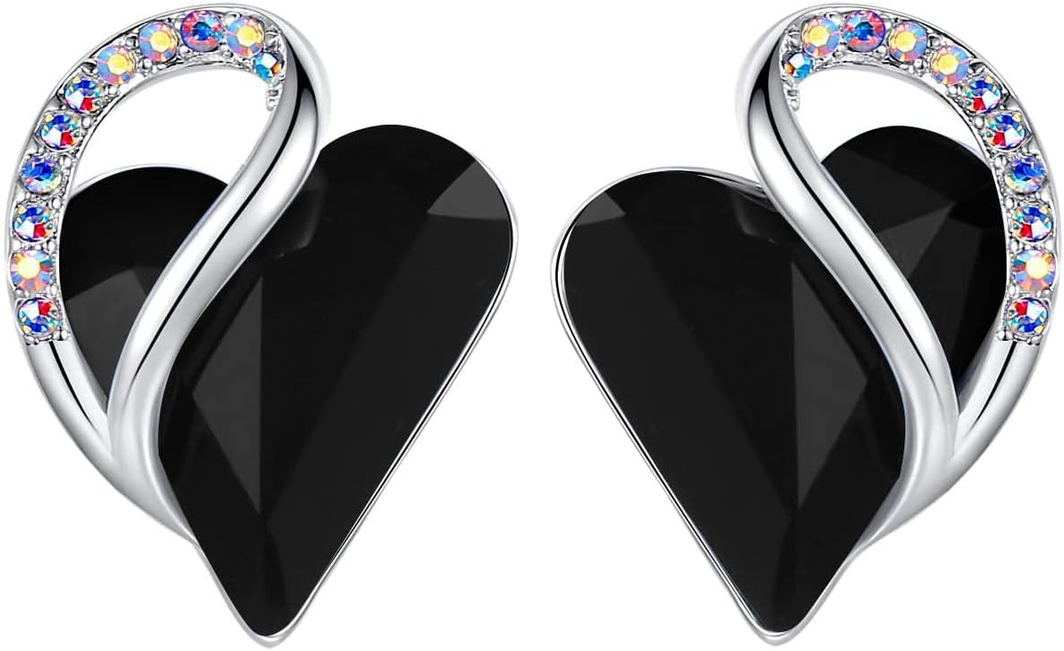 Leafael Heart Birthstone Crystal Stud Earrings for Women