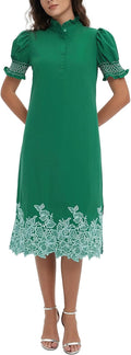 Womens Casual Shirt Dress with Flower Embroidery for All Seasons