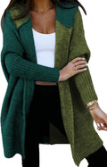 Women Long Sleeve Hooded Knit Cardigan - Color Block Fall Coat