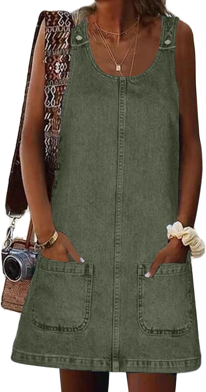 Xaspee Denim Overall Dress for Women Casual Mini Jumper Skirt