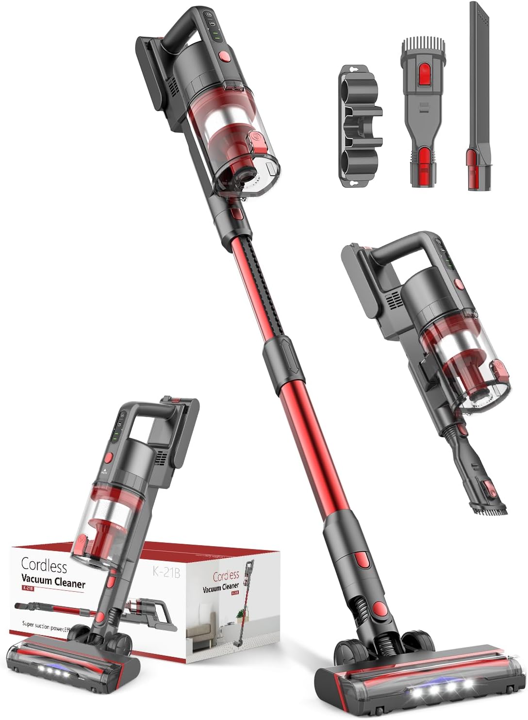 2200mAh Rechargeable Vac: 2 Modes, Lightweight Stick, Vermilion Red