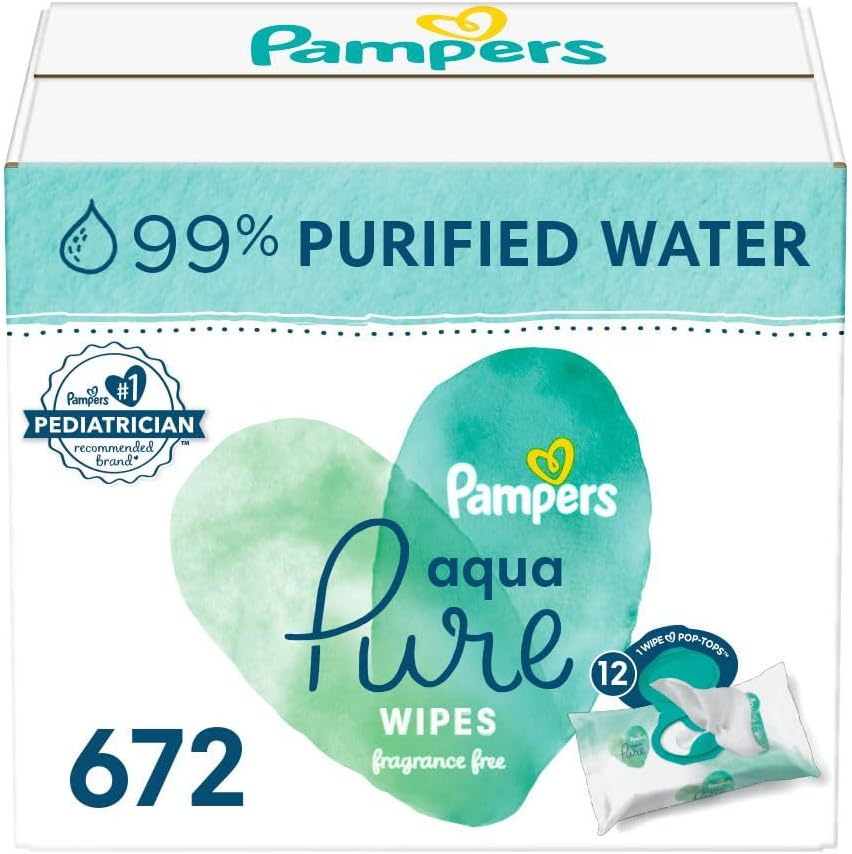 Pampers Aqua Pure Baby Wipes - 99% Water, Hypoallergenic & Unscented - 672 Wipes