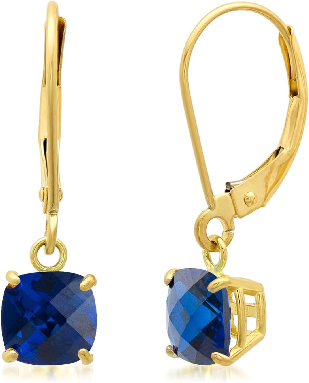 Solid 10K Gold Cushion Cut Dangle Gemstone Earrings for Women