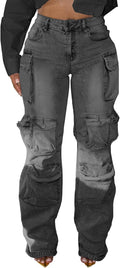 Rhinestone Cargo Jeans High Waisted Baggy Cut Out - Sparkly Y2K Style