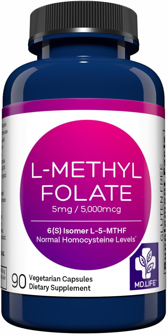 L-Methylfolate 5mg - Maximum Potency MTHFR Supplement Capsules