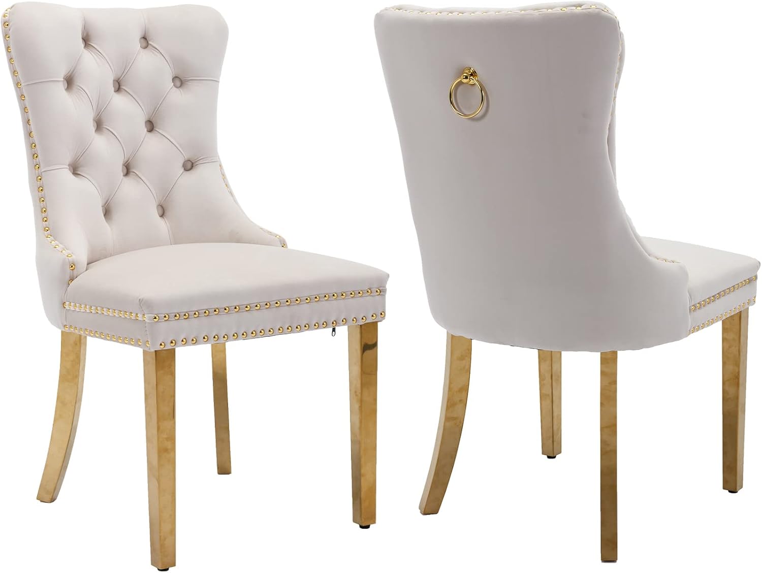 Velvet Dining Chairs Set of 2 with Golden Metal Legs for Style