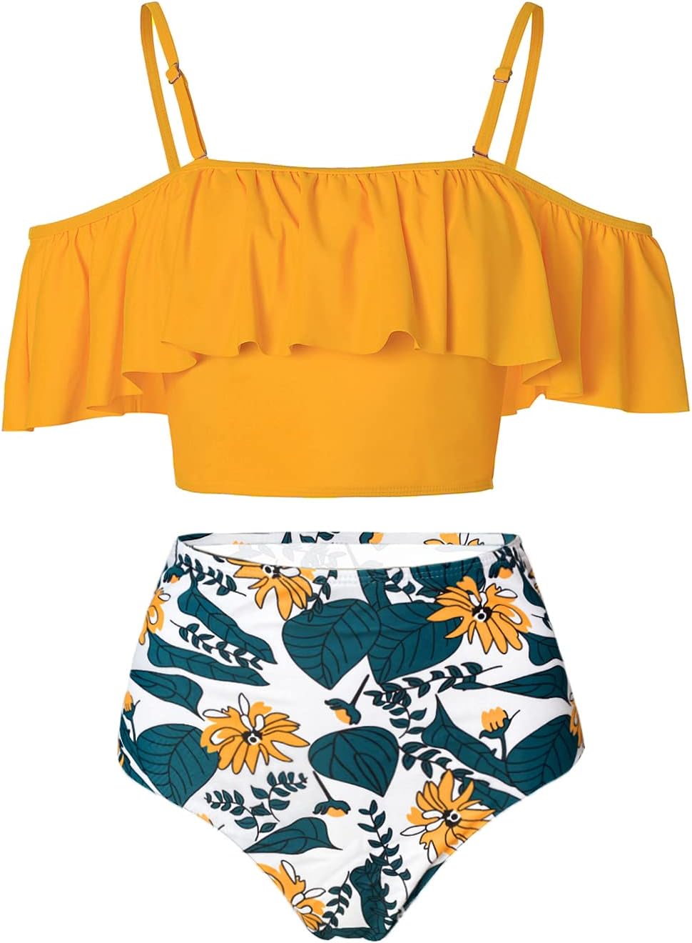 Kaei&Shi High Waisted Flounce Bikini Set for Tummy Control