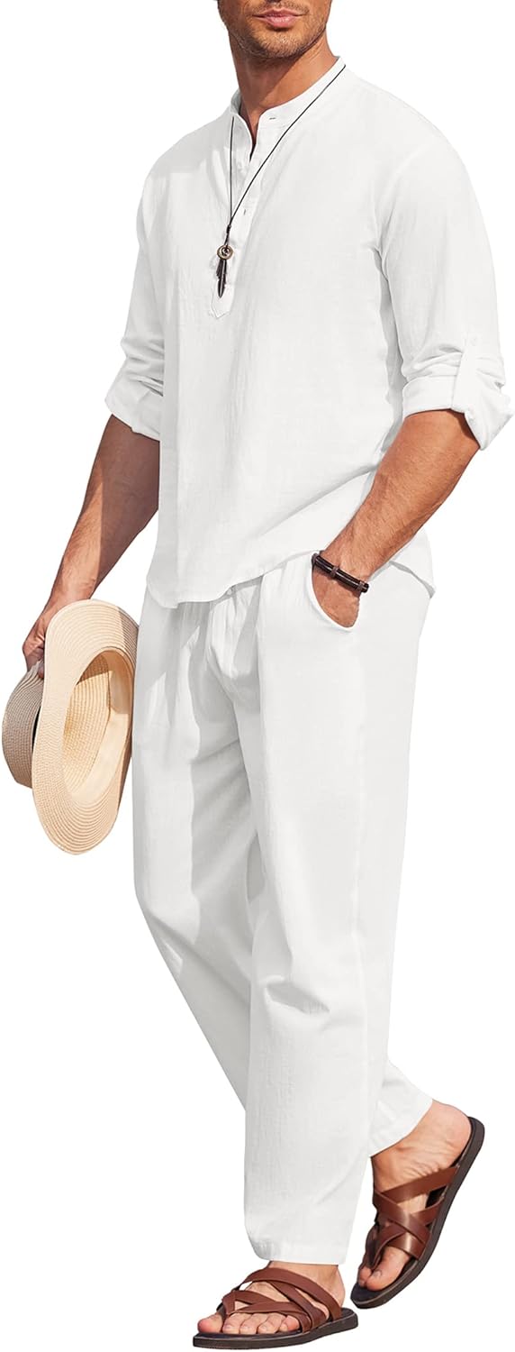 Men's 2 Piece Cotton Linen Set for Casual Summer Outfits