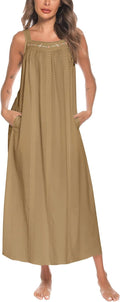 Cotton Nightgown for Women Long Sleeve Embroidered Mid-Calf