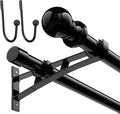 Double Curtain Rods 28 to 145 in Black - Heavy Duty Dual Rod Set